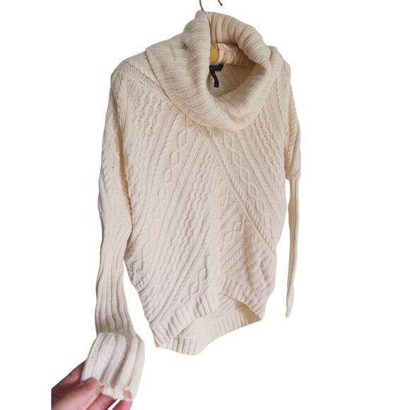 BCBGMAXAZRIA Cable Knit Cowl Neck Sweater Cream XXS White Cozy Layer Fall Winter - Picture 5 of 8